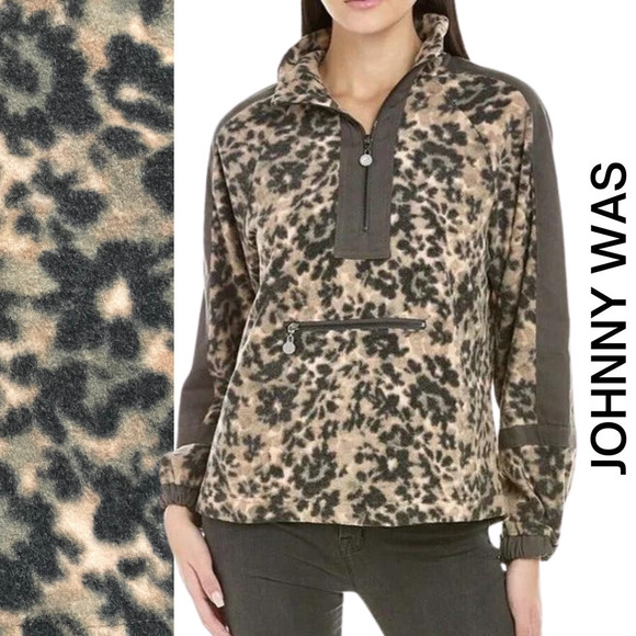 Johnny Was Calme Floral Printed Half Zip Soft Fleece Pull Over Jacket Medium